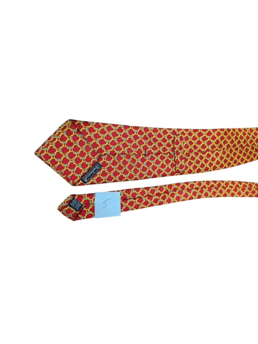 Vintage Burberrys London 100% Silk Red Gold Blue Geometric Chain Tie USA - Picture 6 of 8